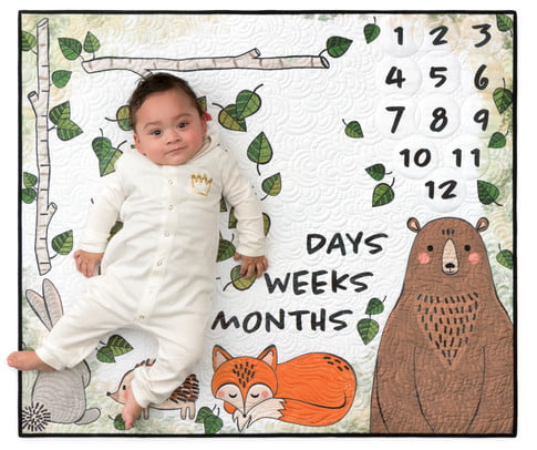 Oh How They Grow Woodland Creatures Milestone Quilt Panel